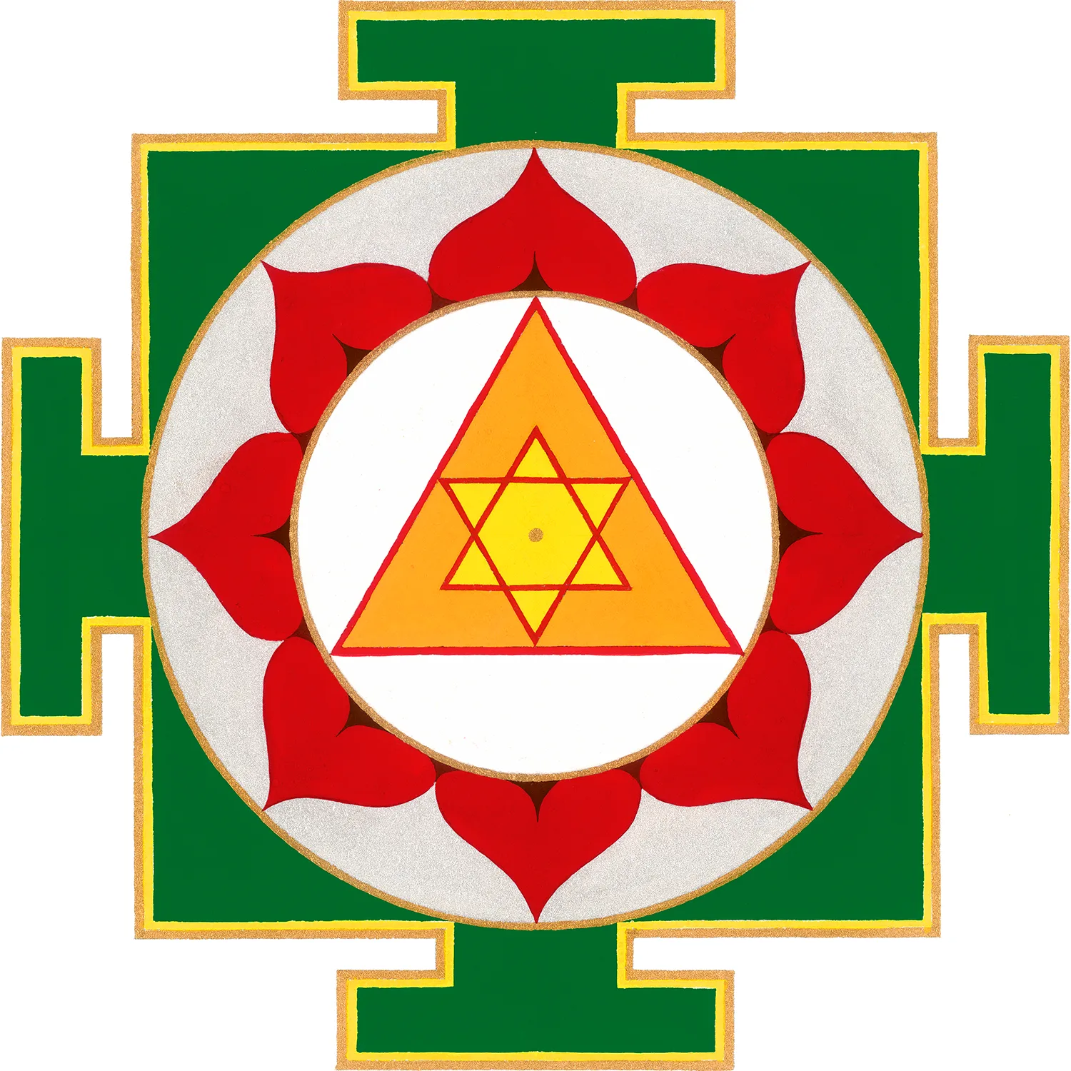Yantra vert rouge orange et jaune