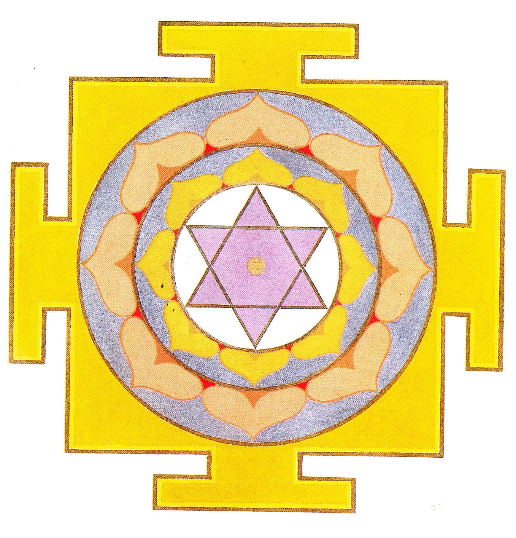 Yantra rose jaune et bleu clair