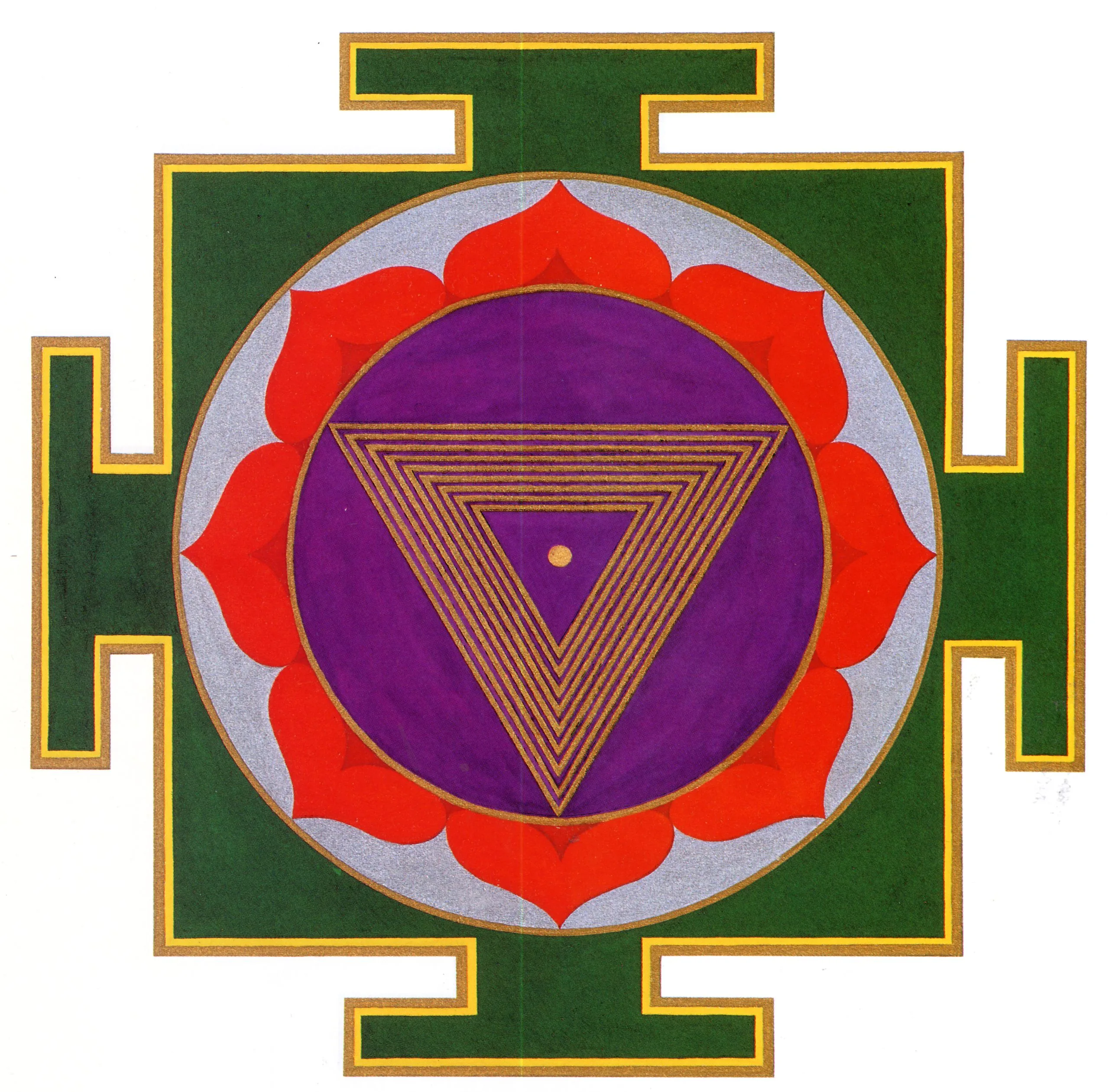 Yantra vert foncé, rouge et violet